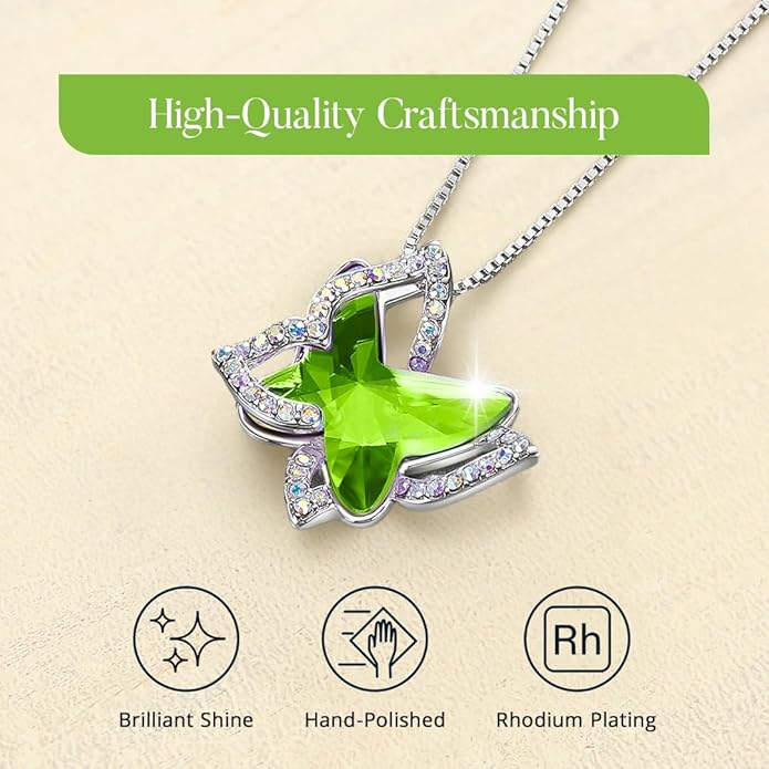 GEMMANCE Gift Butterfly Birthstone Crystal Necklace, Silver Tone with 18”+2” Chain, Necklace for Mother’s Day Anniversary Birthday Gifts for Women and Daughter, Valentine's Day