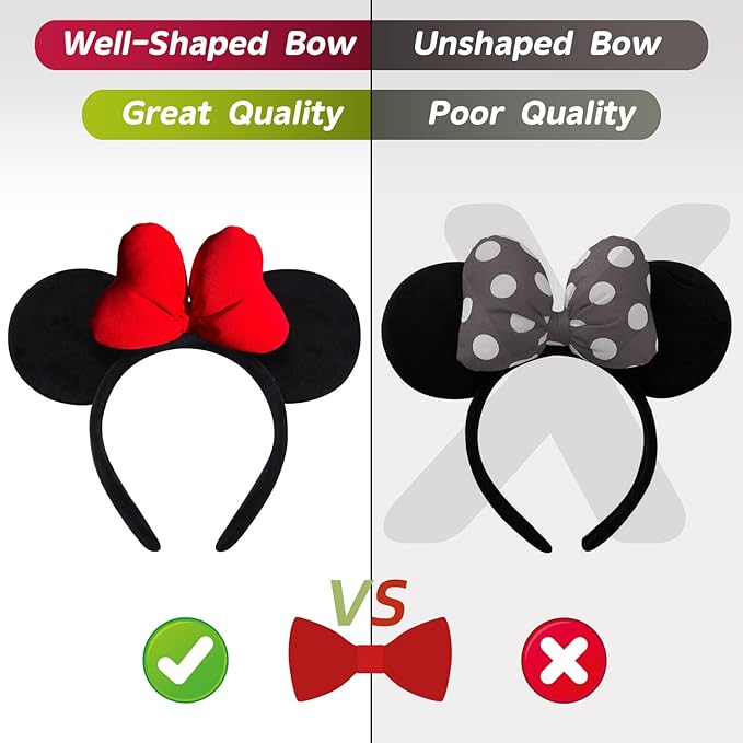 ODOCARE Handmade Mouse Ears Headband for Women and Ladies, Polka Dot Bow Minnie Ears Costume Accessories