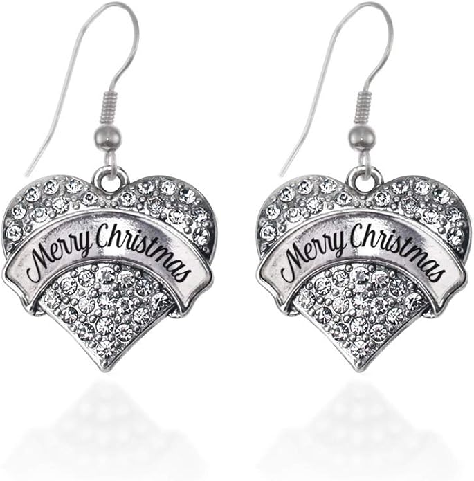 Inspired Silver - Silver Pave Heart Charm French Hook Drop Earrings with Cubic Zirconia Jewelry