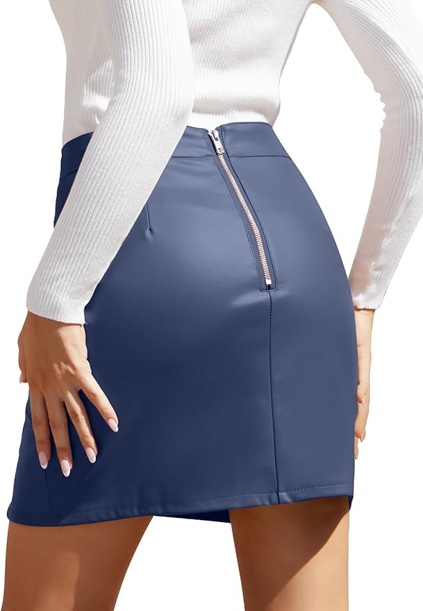 We1Fit Womens Fuax Leather Skirt High Waisted Bodycon Pencil Mini Skirts with Shorts