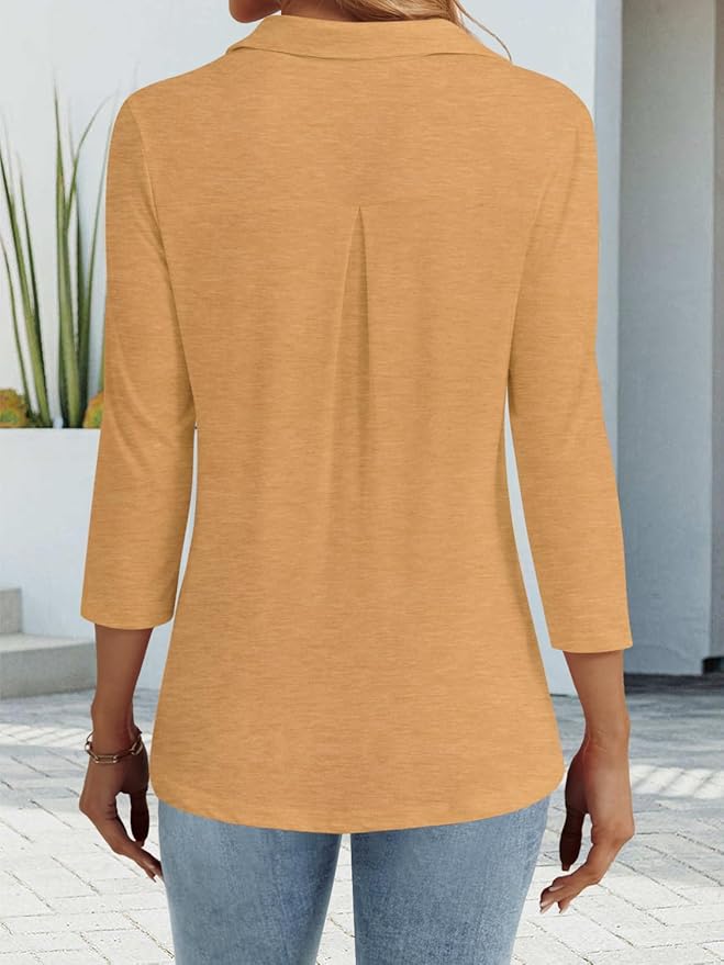 3/4 Length Sleeve Womens Tops Dressy Casual V Neck Polo Shirts Business Work Blouses 2025 Trendy Tunic Top