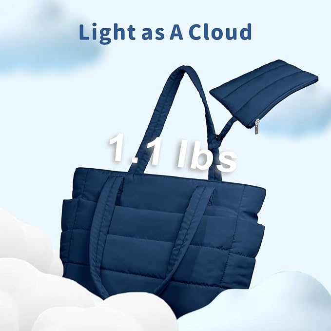 TOPDesign Puffer Tote Bag for Women, Lightweight Puffy Handbag with Compartments, Quilted Shoulder Bag for Work, Travel, Gym