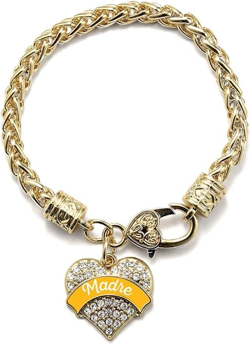 Inspired Silver - Gold Pave Heart Charm Bracelet with Cubic Zirconia Jewelry