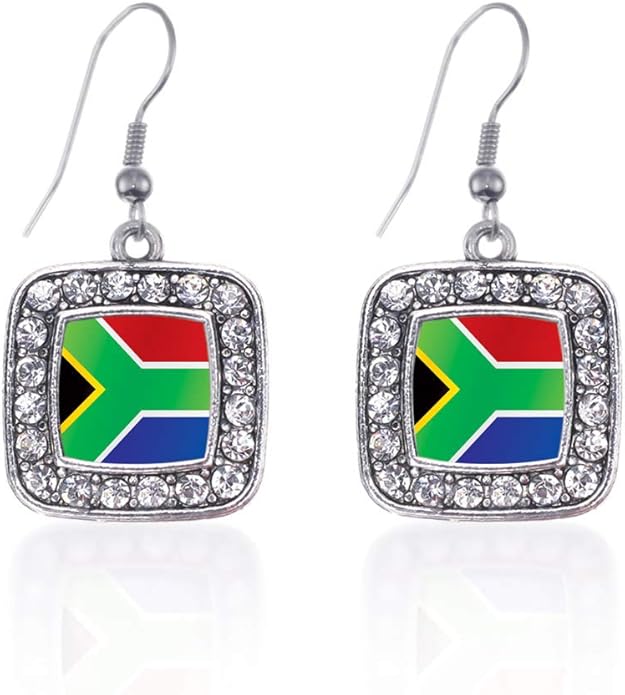 Inspired Silver - Silver Square Charm French Hook Drop Earrings with Cubic Zirconia Jewelry