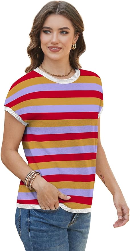 WIHOLL Short Sleeve Sweater for Women Summer Tops Crew Neck Fashion Clothing Tshirts Shirts Travel Outfits Dressy Casual