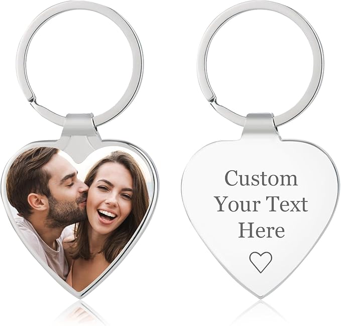 RSQGT Personalized Custom Keychain with Picture - Double Sided Engraving Photo Text Customized Key Chains for Men Boyfriend