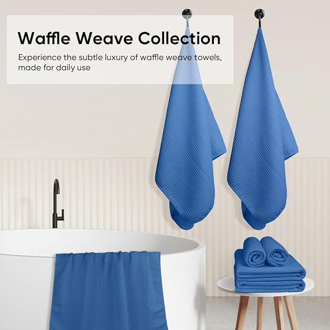 HOMEXCEL Blue Waffle Washcloths Towels 10 Pack, Premium Microfiber Face Towels, Ultra Soft, Lightweight Highly Absorbent Quick Dry Washcloths for Bathroom, Gym, Shower, Spa 12 x 12 Inch