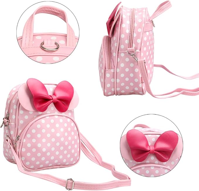 Voikukka Cute Mini Mouse Backpack for Toddler Girls Leather Kid Crossbody Bag Small Kids Mini Backpack Pink Toddler Cross Body Purse Travel Toys Baby Girl Backpacks