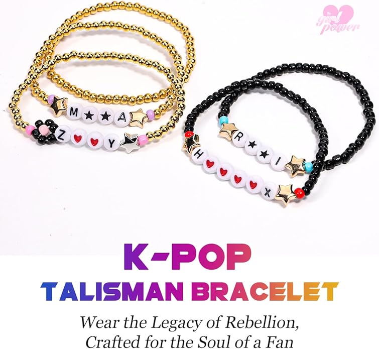 AICase for Korea-Pop Merch Gifts Toys Golden Inspired Bracelets 5 Pcs Stackable Stretch Flower Beaded Bracelets Costume Outfit Merchandise Jewelry Gifts for Fans Christmas Stocking_3110
