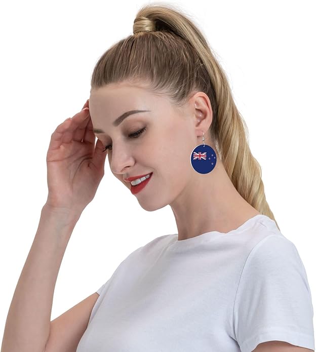 Round Faux Leather Earrings for Women Lightweight Double-Side Printed Drop Dangle Earring for Festival Party Gift