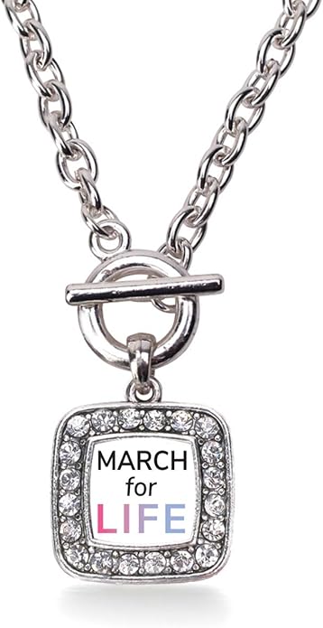 Inspired Silver - Silver Square Charm 18 Inch Necklace with Cubic Zirconia Jewelry