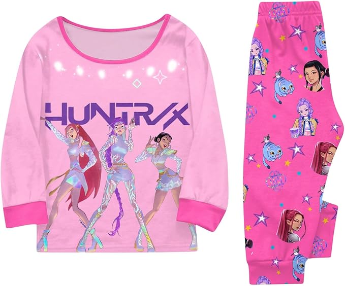 Girls 2 Piece K Pop Singer Outfits Cute Cartoon Graphic Shirts and Pants Casual Tracksuit Fashion Clothing Sets