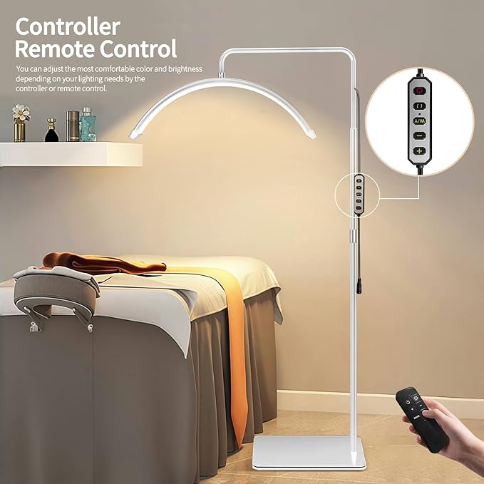 Lash Light for Eyelash Tech-Esthetician Ring Lantern, Half Moon Light for Led Lash Lamp Extensions, Tattoo Artists, Nail Tech - Cool, Warm Lamp with Adjustable Brightness & Height, Phone Holder, White