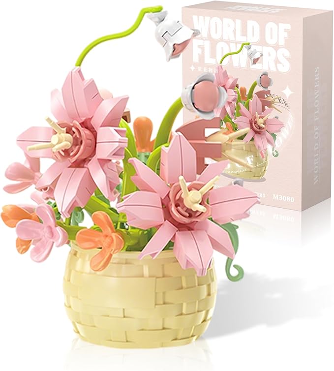 MJDDJA Mini Flowers Building Block Set, Mini Building Blocks, Flower Building Set, Building Block Flowerpot, Mini Bricks Building Sets, Party Favors for Kids Above 10 Years Old (Perfume Lily 155pcs)