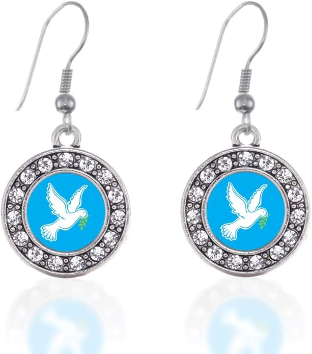 Inspired Silver - Silver Circle Charm French Hook Drop Earrings with Cubic Zirconia Jewelry