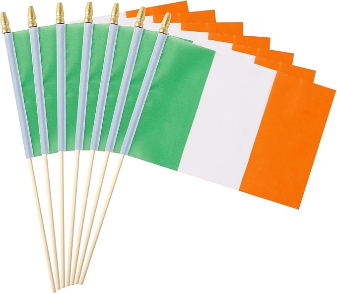 GSYLPFT 12 Pack Irish Flags on Sticks Ireland Small Mini Hand Held Flags for Office Classroom Holiday Party Decorations