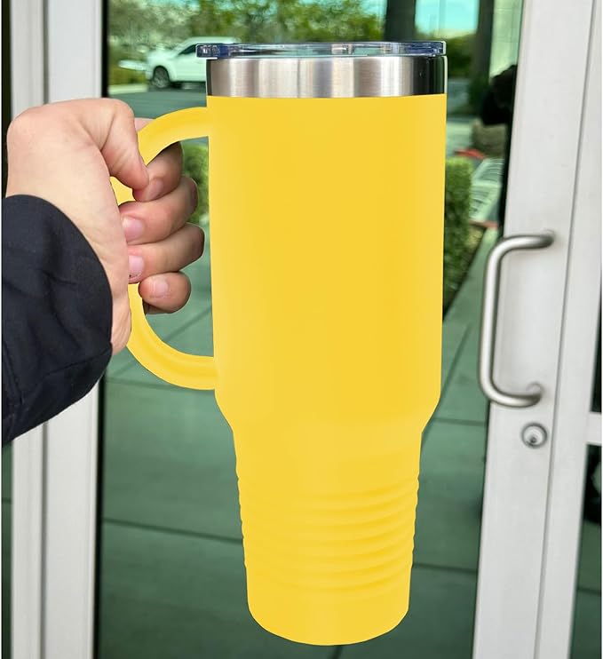 LaserGram 40oz Vacuum Insulated Travel Mug with Handle, CNA Certified Nurse Assistant, Personalized Engraving Included (Yellow)