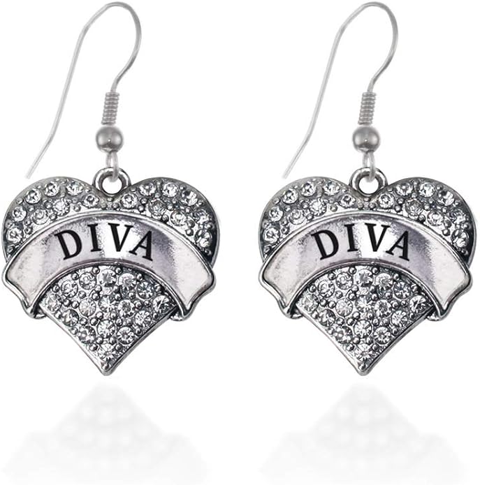 Inspired Silver - Silver Pave Heart Charm French Hook Drop Earrings with Cubic Zirconia Jewelry