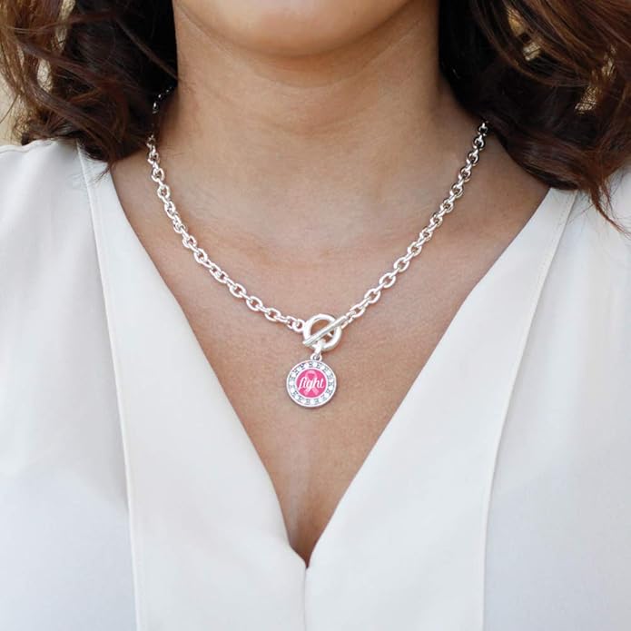 Inspired Silver - Silver Circle Charm 18 Inch Necklace with Cubic Zirconia Jewelry