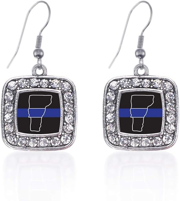 Inspired Silver - Silver Square Charm French Hook Drop Earrings with Cubic Zirconia Jewelry
