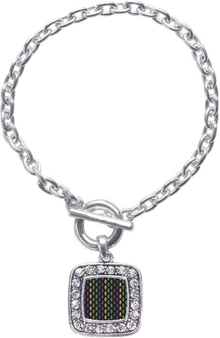 Inspired Silver - Silver Square Charm Toggle Bracelet with Cubic Zirconia Jewelry