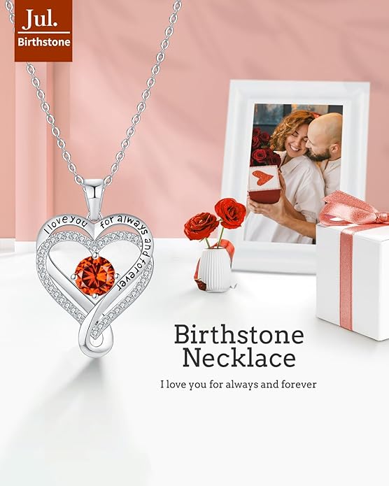 Jewelry for Women Wife Infinity Heart Birthstone I Love You Necklace S925 Anniversary Women Necklaces for Her Wife Birthday Gift Ideas, Birthday Present for Girlfriend Mom Daughter Sterling Silver