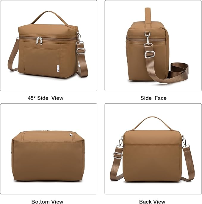 NOL Natural Organic Lifestyle Insulated Lunch Bags for Women Cooler Bag Lightweight Nylon Waterproof Lunch Box For Work (Medium(normal),Brown