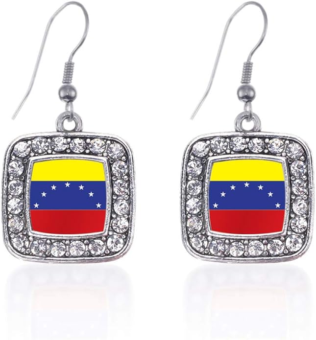 Inspired Silver - Silver Square Charm French Hook Drop Earrings with Cubic Zirconia Jewelry