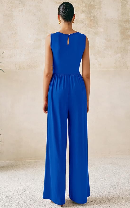 PRETTYGARDEN One Piece Jumpsuits for Women Dressy Casual Sleeveless Crewneck Wide Leg Rompers Jumpers Vacation Summer Outfits