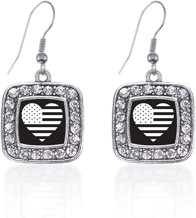 Inspired Silver - Silver Square Charm French Hook Drop Earrings with Cubic Zirconia Jewelry