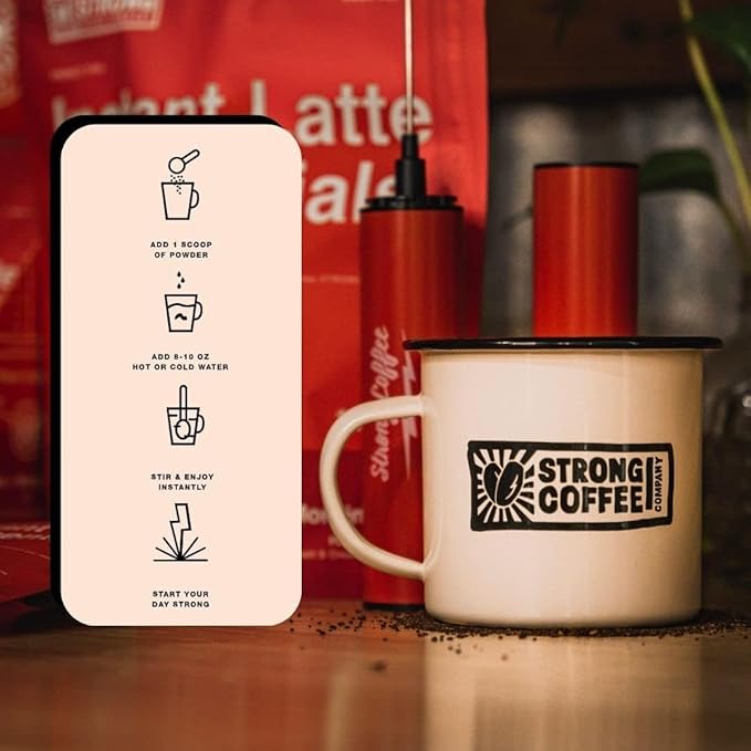 Strong Coffee Co. Vanilla Instant Latte | Organic Coffee with 15g Collagen Protein | Lion’s Mane & L-Theanine | Nootropic Instant Coffee | 12 Serving