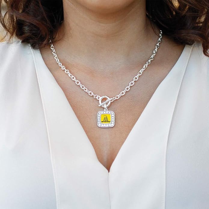 Inspired Silver - Silver Square Charm 18 Inch Necklace with Cubic Zirconia Jewelry