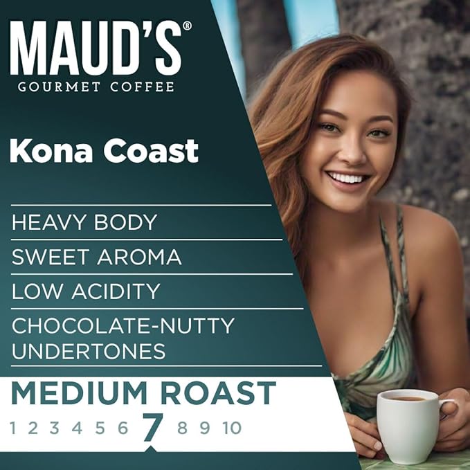 Maud's Kona Coffee Pods, 100 ct, Medium Roast Coffee in Recyclable Single Serve Pods – 100% Arabica Coffee, Compatible with Keurig K Cups Maker
