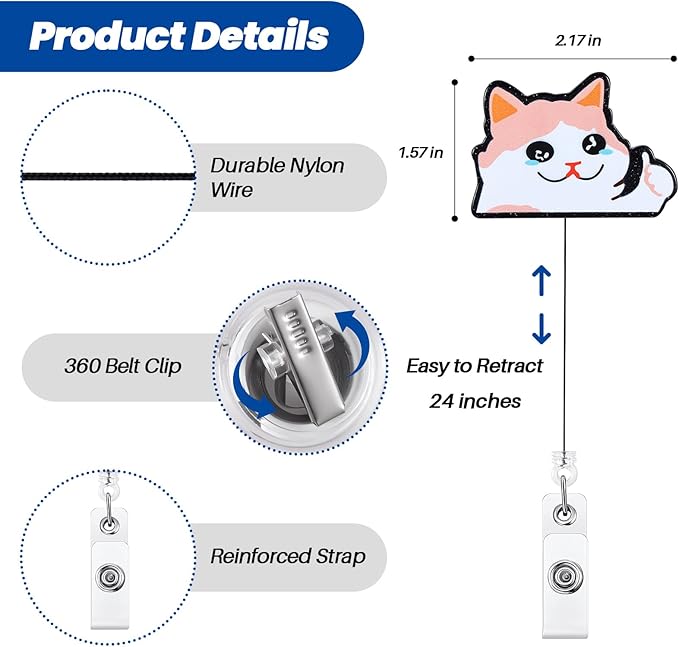 Cry Cat Funny Badge Reel, Cute Office Retractable ID Card Badge Holder, Name Tag Work Badge Clip for RN LPN CNA MA ER Night Shift Nurse Nursing Student Doctor Teacher, Nurse Gifts
