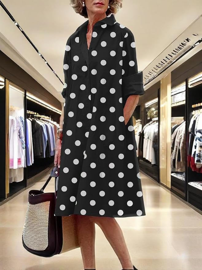 Womens 2025 Long Sleeve Button Down Shirt Summer Dress Casual V Neck Loose Fit Midi Shirt Dresses with Pockets