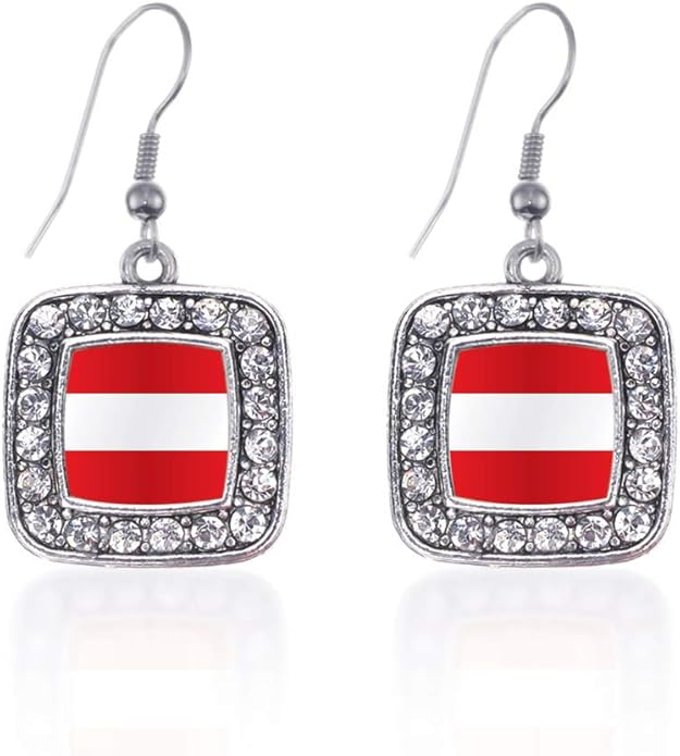 Inspired Silver - Silver Square Charm French Hook Drop Earrings with Cubic Zirconia Jewelry