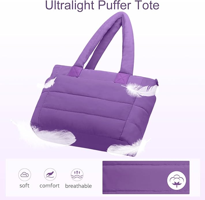 Tote Bag for Women Puffer Tote Bag Large Nurse Bags Shoulder Handbag with Zipper for Work Travel