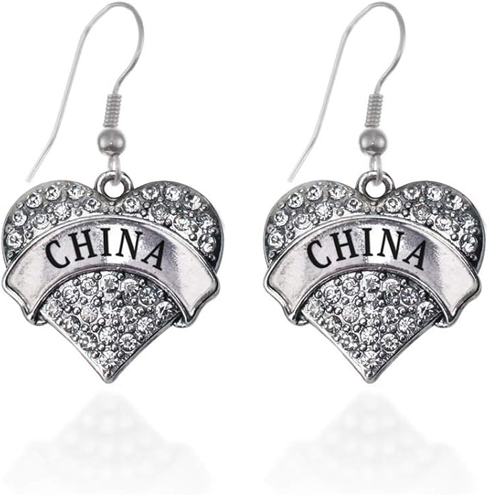 Inspired Silver - Silver Pave Heart Charm French Hook Drop Earrings with Cubic Zirconia Jewelry