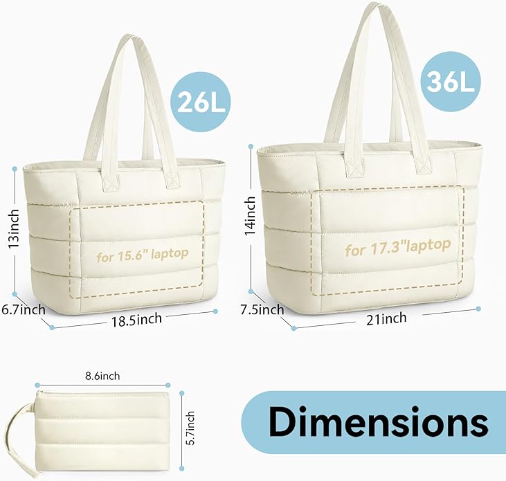 Puffer Tote Bag for Women, Lightweight Puffy Shoulder Bag with Handbag for Travel, Work, Gym, Laptop Bag for Nurse Teacher