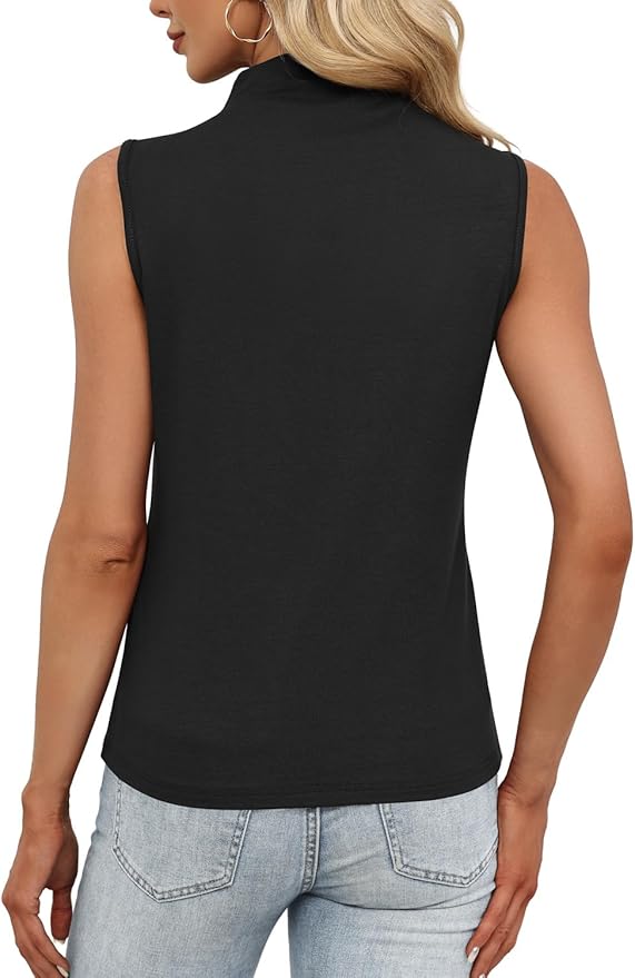 JUSTFASHIONNOW Womens Sleeveless Mock Turtleneck Tank Tops Stretchy Fitted Basic Casual Layer Shirts