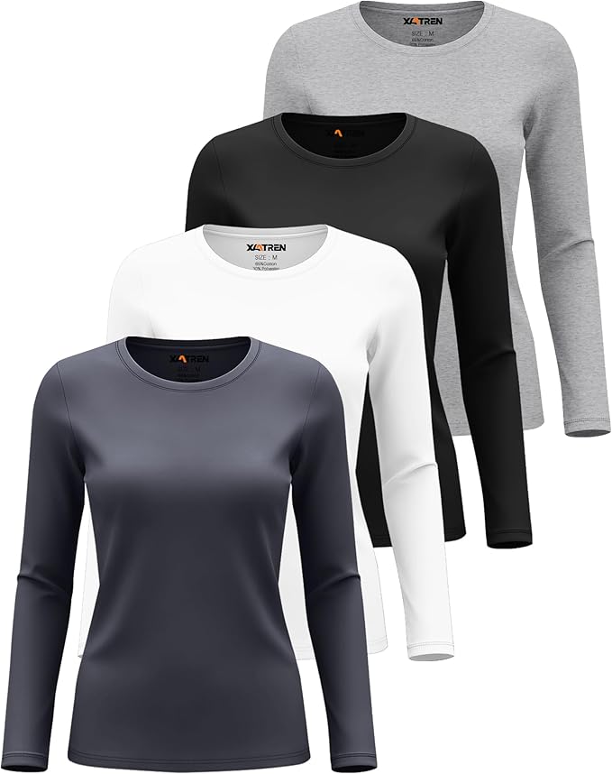 4 Pack Women's Underscrub Shirts Nurse Undershirts Long Sleeve Crewneck Slim Fit Tops Soft Stretchy Basic Tee