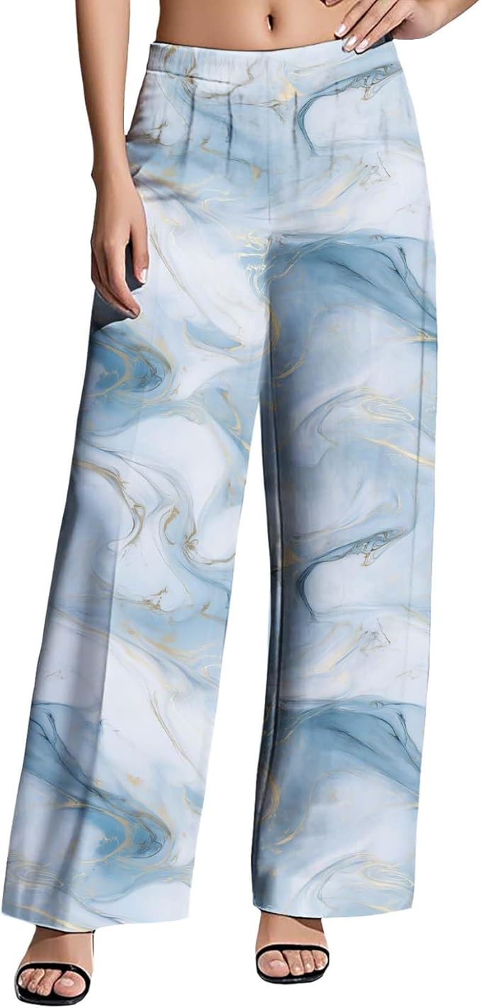Womens Boho Pants Casual Oversize High Waisted Wide Leg Trousers Pattern Printed Ourdoors Pant for 2025 Summer