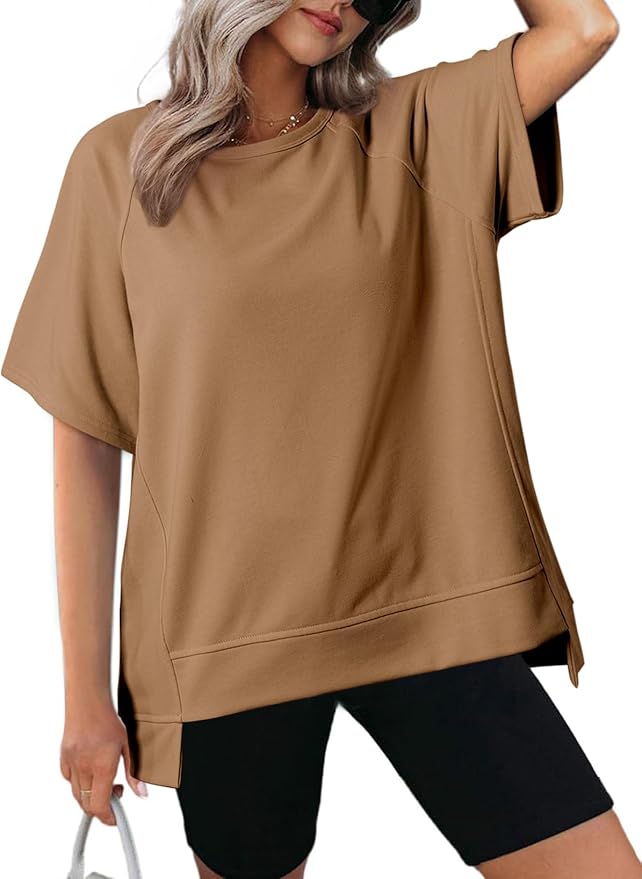 Dokotoo Oversized T Shirts for Women Crewneck Short Sleeve Casual Summer Tops Lightweight Loose High Low Blouse