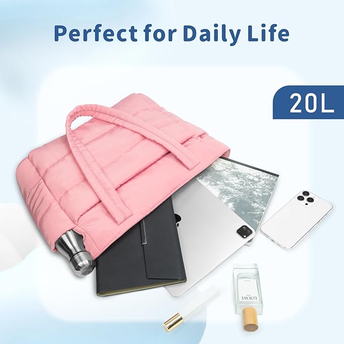 TOPDesign Puffer Tote Bag for Women, Lightweight Puffy Handbag with Compartments, Quilted Shoulder Bag for Work, Travel, Gym