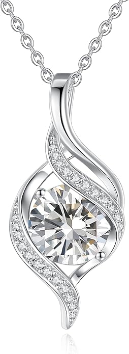 FANCIME Birthstone Necklace for Women Round Cubic Zirconia Necklace S925 Sterling Silver full Love Birthday Gifts for Mom Women