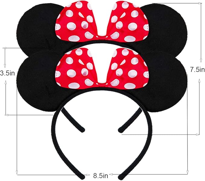 FANYITY Mouse Ears Headbands Sequin Hair Band for Girls Women Boys Party, 2 Pieces (RED DOT)