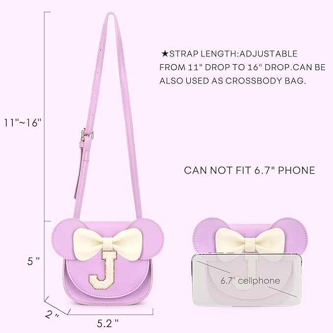 mibasies Toddler Purse Girl Gifts: Girls Birthday Gifts for 3-8 - Toys for Ages 2-4 Girls Mouse Ears Purse, Purple, Letter J