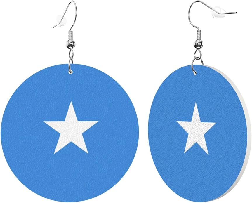 Round Faux Leather Earrings for Women Lightweight Double-Side Printed Drop Dangle Earring for Festival Party Gift