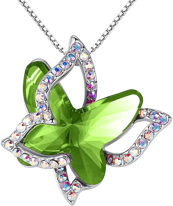 GEMMANCE Gift Butterfly Birthstone Crystal Necklace, Silver Tone with 18”+2” Chain, Necklace for Mother’s Day Anniversary Birthday Gifts for Women and Daughter, Valentine's Day