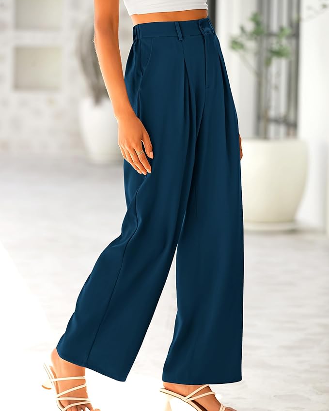 BTFBM Women High Waist Palazzo Pants Spring 2026 Casual Wide Leg Trousers Loose Work Office Business Suit Pant Pockets
